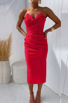 Luisa – Trägerloses Midikleid für Damen in Rot