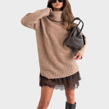 Linda - Strickoberteil und Kleid Set in Beiger Pullover und braunes Kleid