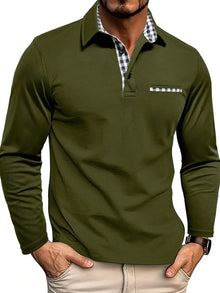 Herren Langarm-Poloshirt mit Knopfleiste in Olivgrün