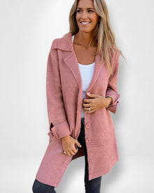 Knielanger Strickmantel mit Knopfverschluss für Damen in Rosa