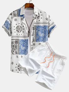 Hemd mit Paisley-Muster #Zufälliges Musterdesign# & Shorts zum Schwimmen in Weiß