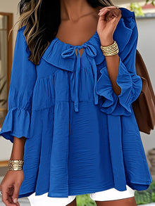 Garbine – Elegante Bluse Mit Rüschen Am Ausschnitt in Blau
