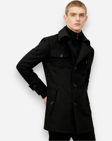 Gefütterte City-Winterjacke für Herren im Mantel-Look mit hohem Reißverschlusskragen in Schwarz