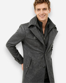 Gefütterte City-Winterjacke für Herren im Mantel-Look mit hohem Reißverschlusskragen in Grau