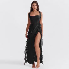 Maren – Elegantes Maxikleid mit Rüschen für Damen in Schwarz