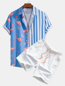 Hemd mit Flamingo-Streifen-Panel und Shorts zum Schwimmen in Himmel