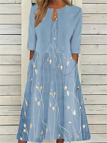 Damen Sommer Blumig Zweiteiler Midikleid Set in Blau