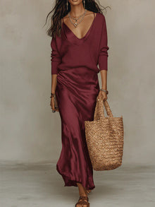 Nelena - Elegantes Midikleid Mit Pullover in Rot