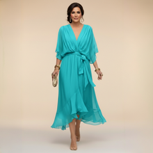 Marta | Chiffonkleid Mit V-Ausschnitt in Marineblau