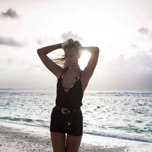 Damen Häkel-Strandoveralls mit asymmetrischem Schnitt und lockerem Design Drune in Schwarz