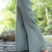 Damen Luftige Leinenhose mit breitem Beinausschnitt und elastischem Bund Drune in Teal