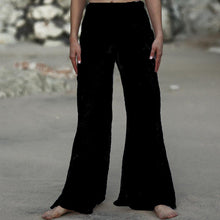 Damen Luftige Leinenhose mit breitem Beinausschnitt und elastischem Bund Drune in Schwarz