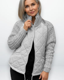 Stepp Strickjacke für Damen mit geripptem Kragen in Grau