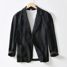Herren Brusttasche Leinen Sommer Blazer in Schwarz