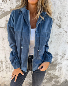 Sommerfeld | Cordjacke mit Reißverschluss und Kapuze in Blau