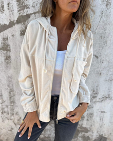 Sommerfeld | Cordjacke mit Reißverschluss und Kapuze in Weiß