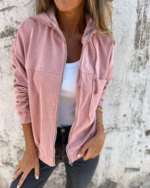 Sommerfeld | Cordjacke mit Reißverschluss und Kapuze in Rosa