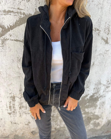 Sommerfeld | Cordjacke mit Reißverschluss und Kapuze in Schwarz