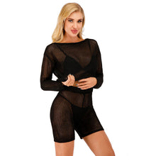 Damen trendiges Netzoberteil und kurze Hose Set Drune in Schwarz