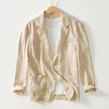 Herren Brusttasche Leinen Sommer Blazer in Beige