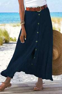 Maja – Damenrock aus Leinen mit hoher Taille in Marineblau