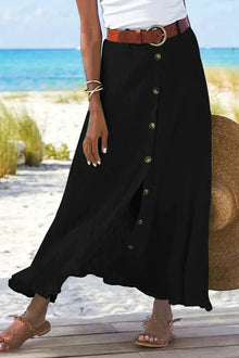 Maja – Damenrock aus Leinen mit hoher Taille in Schwarz