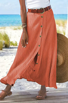 Maja – Damenrock aus Leinen mit hoher Taille in Orange