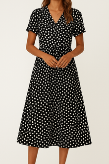 Helga – Stilvolles bedrucktes Sommerkleid für Damen in Schwarz