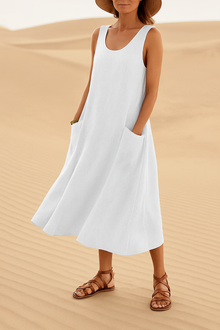 Lena – Sommerkleid aus Leinen für Damen in Weiß