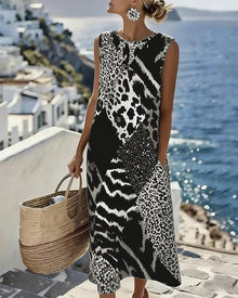 Eufrozina – Patchwork-Kleid Mit Leoparden Muster in Weiß
