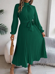 Damen Sommer Plissierter Abend Midikleid in Grün