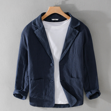 Herren Sommer Reverskragen Leinen Blazer in Blau