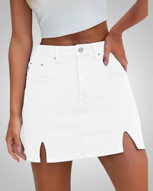Damen Sommer Knopfleiste Mini Jeans Rock in Weiß