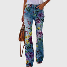 Damen Lässig Blumenmunster Enge Jeans Hose in Blumig 1