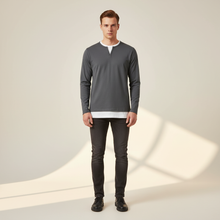 Daryl - Elegantes Langarmshirt mit V-Ausschnitt in Grau