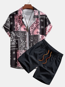 Hemd mit Paisley-Muster #Zufälliges Musterdesign# & Shorts zum Schwimmen in Schwarz