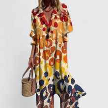 Damen Knopfleiste V-Ausschnitt Sommer Boho Midikleid in Gelb