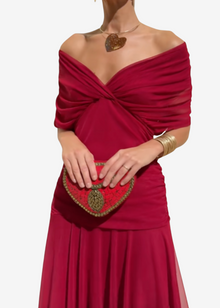 Karina – Elegantes schulterfreies Kleid für Damen in Bordeaux