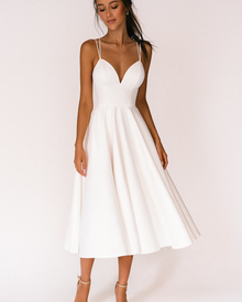 Damen Sommer Spaghettiträger Hochzeitsgast Midikleid in Weiß