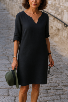 Elvy | Elegantes V-Ausschnitt Kleid in Schwarz