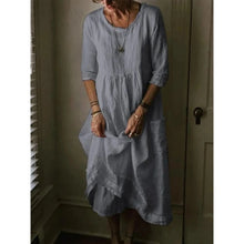 Damen Sommer Mehrlagig Leinen Midikleid in Grau