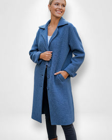 Knielanger Strickmantel mit Knopfverschluss für Damen in Blau