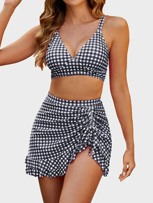 Mia | Zweiteiliges Bikini-Set für Damen mit High-Waist, Bauchkontrolle und Bade-Rock in Schwarz-Weiß