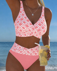 Zweiteiliger Bikini mit BH-Design und Diamantmuster in Pink