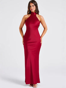 Sommerfeld | Elegantes Satin-Maxikleid mit Halter-Ausschnitt in Rot