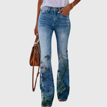 Damen Lässig Blumenmunster Enge Jeans Hose in Blumig 2