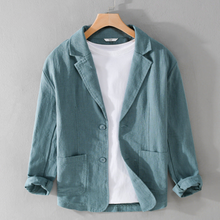 Herren Sommer Reverskragen Leinen Blazer in Hellblau