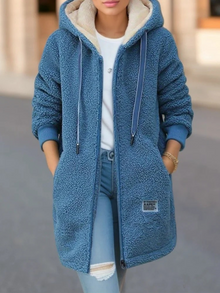 Krista | Warme Teddyweste mit Kapuze für Damen in Blau