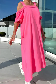 Vathsala - Langes Schulterfreies Sommer Kleid in Rosa