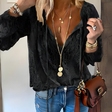 Damen V Ausschnitt Spitze Boho Bluse in Schwarz